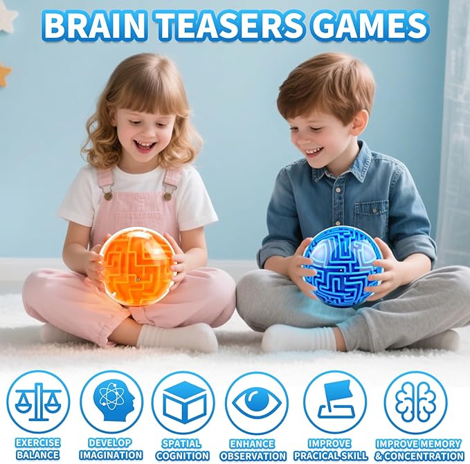 Hymaz 4 Pack 3D Puzzle Maze Ball, Magic Brain Teaser Puzzles Maze Game for Adults & Kids, Memory Sequential Gravity Cube Balls Educational Toys Family Play- Easy & Medium & Hard Challenges