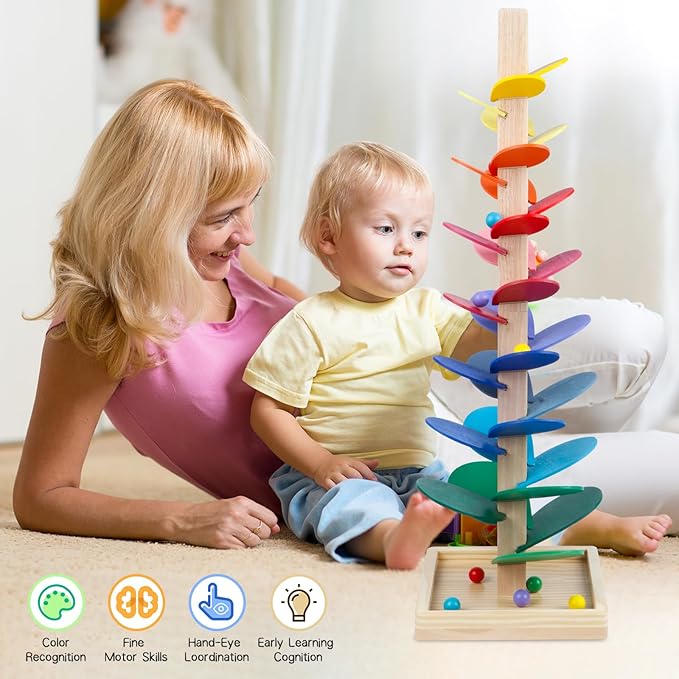 Wooden Marble Run Update Wooden Music Tree for Kids 3+ Years Old,Ball Drop Toy Montessori Toys for 3+ Birthday Gifts for Boys and Girls