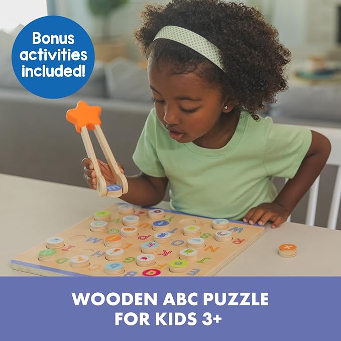 Educational Insights ABCs & Letter Sounds Wooden Puzzle - Alphabet Puzzles for Toddlers, Preschool Montessori Toys, Fine Motor Sets & Games, Learning Uppercase and Lowercase Letters for Kids Ages 3+
