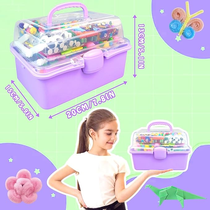 3000Pcs Arts and Crafts Supplies for Kids Craft Kits with Pipe Cleaners Crafting Supply All in 3 Layered Craft Box DIY Crafts for Kids Ages 4-8 8-12 Homeschool Supplies Toys Gifts for Girls & Boys