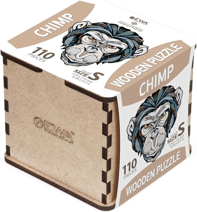 EWA Home Décor – Chimp (Chimpanzee) Small 110 Pieces – Wooden Jigsaw Puzzle for Adults – Perfect for Artistic Home Decoration and Mindful Relaxation