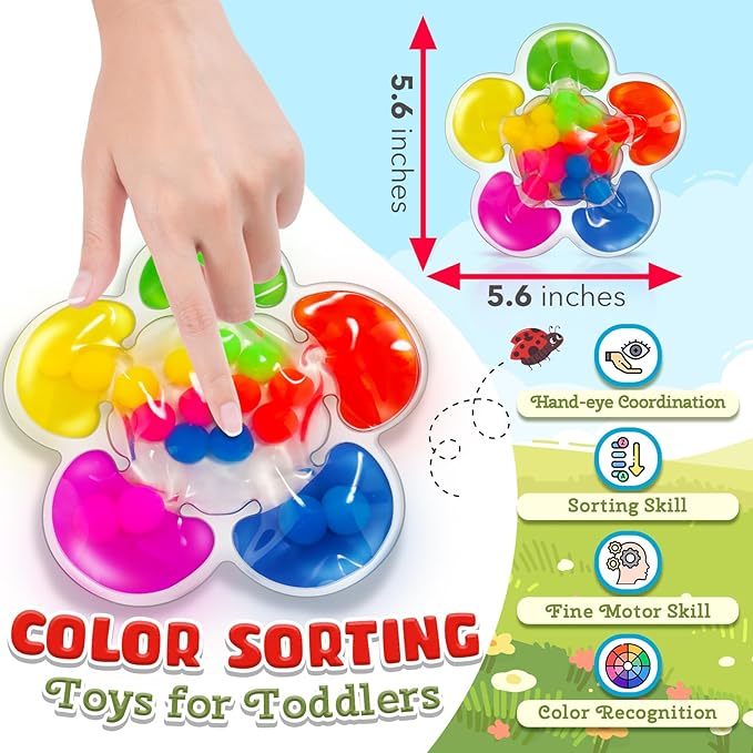 Color Sorting Toys Sensory Toys, Fine Motor Skills Game for Toddlers, Color Matching Toy Preschool Learning Activities Educational Calm Down Montessori Toy for Kids Boys Girls Ages 1 2 3 As Gifts