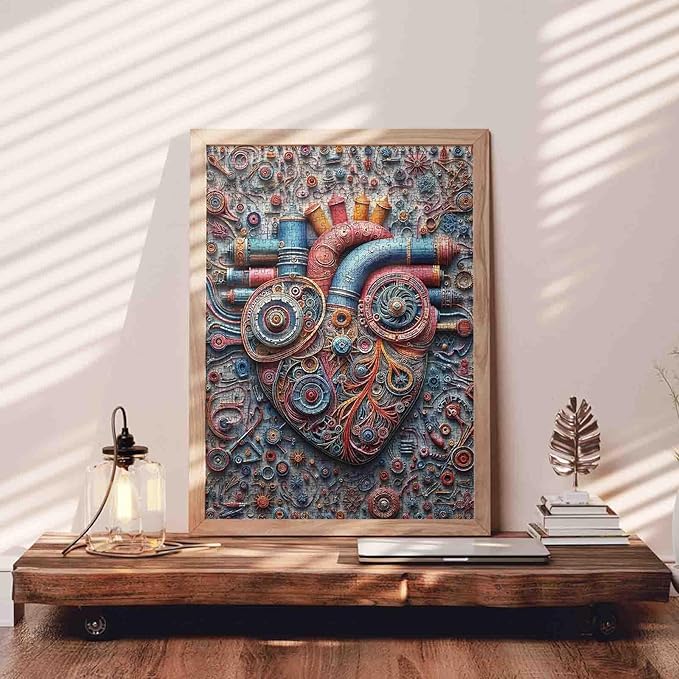 Mechanical Heart 1000 Piece Jigsaw Puzzles for Adult Steampunk Style Heart Painting Jigsaw Puzzle Human Anatomy 1000 Pieces Puzzles Game Wall Decor Body Organ DIY Craft Puzzle Art Biology Gift(Red)