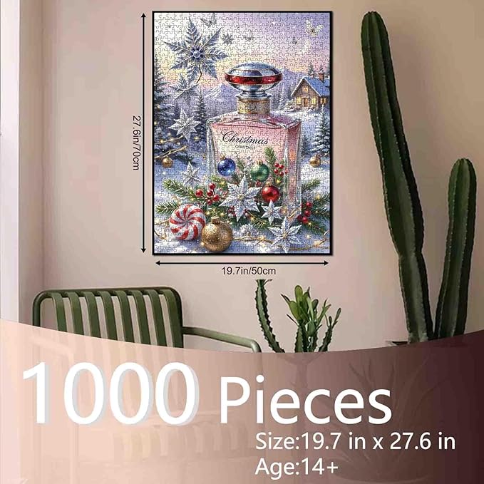 1000 Piece Jigsaw Puzzles for Adults Christmas Perfume with Xmas Trees Painting Jigsaw Puzzle Wooden House Puzzles 20''x27”inch Winter Landscape 1000 Pieces Craft Puzzle Wall Decor Family Challenging