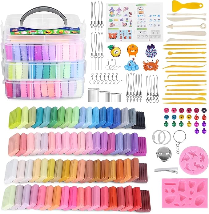 Aestd-ST Polymer Clay Kits 72Colors, Modeling Clay for Kids, Non-Stick Molding Oven Bake with 20 Sculpting Tools and 82 DIY Accessories, Craft Gift for Children and Adults.