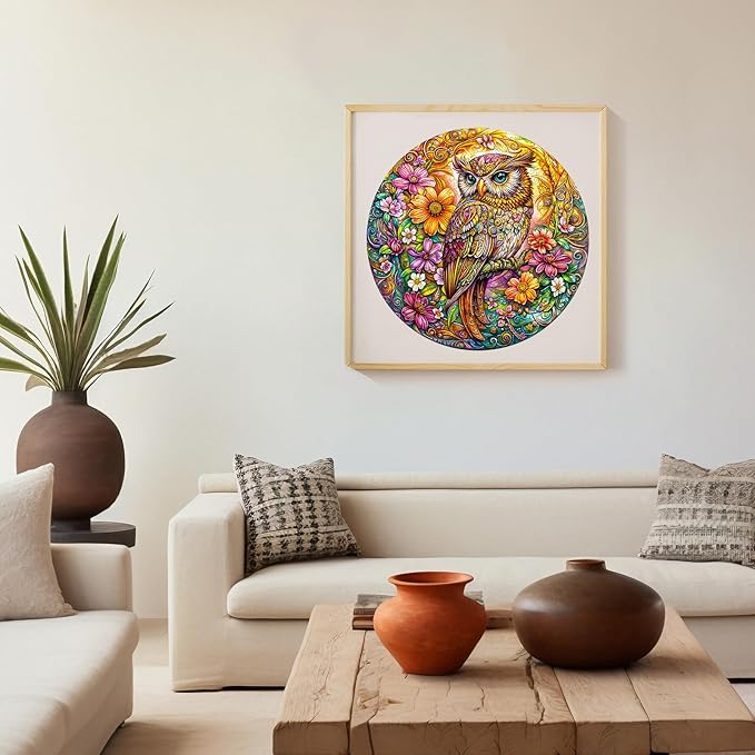 Wooden Puzzles for Adults - Challenging Colorful Owl Adult Puzzle, Unique Animal Shaped Wooden Jigsaw Puzzles for Adults, Creative Gifts Family Games 13.4 * 13.4in 290pcs