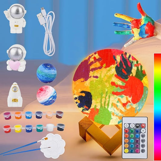 16 Colors Rechargeable Paint Your Own Moon Lamp Kit, DIY Night Light Arts & Crafts Kit Gift for Kids, Women,Teen Girls Boy Birthday Ages 5 6 7 8 9 10 11 12 Bulk Kindergarten Home Décor