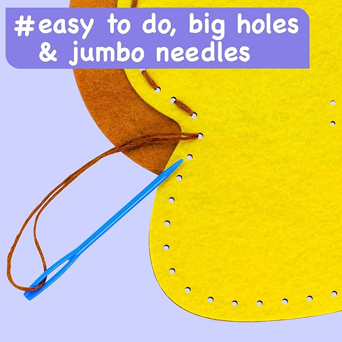 EZCRA Easy Arts and Crafts for Kids - No Mess Sewing Kit for Kids - 4 Easy to Do Cute Animals Sewing Projects - Fun Felt Stickers - Tools with Instruction - Gifts for Boys and Girls Age 4,5,6,7,8