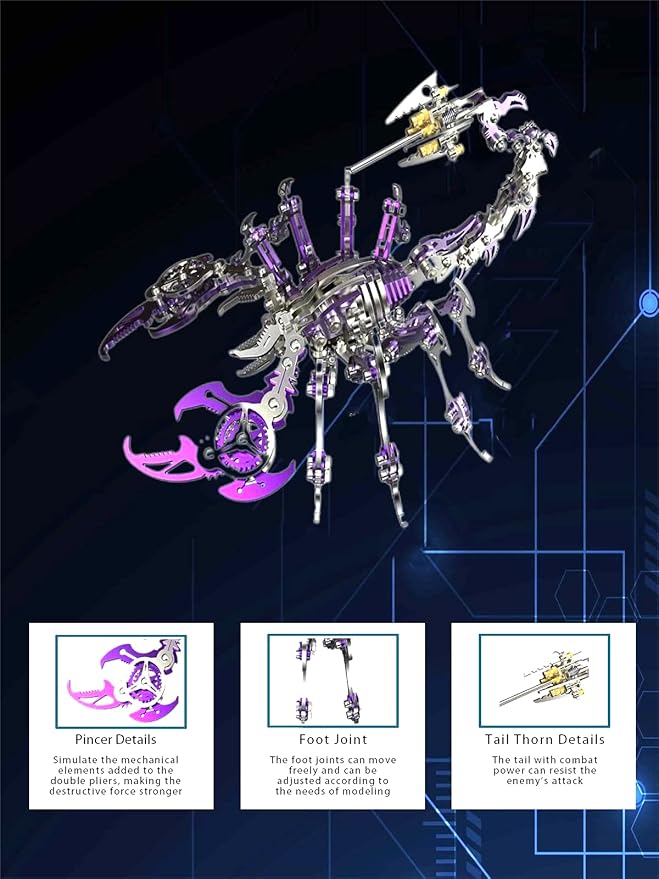 FILASLFT 3D Metal Model Kits, Mechanical Scorpion King Purple 3D Metal Puzzle,Steel Warcraft Collection DIY Animal Brain Teasers Simple 3D Puzzles