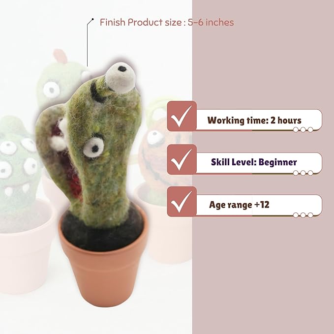 Woolbuddy Needle Felting Kit, Venus Flytrap Monster Felting Kit for Beginner Adults, Felting Supplies and Instructions Included, Unique Design by True Artisan