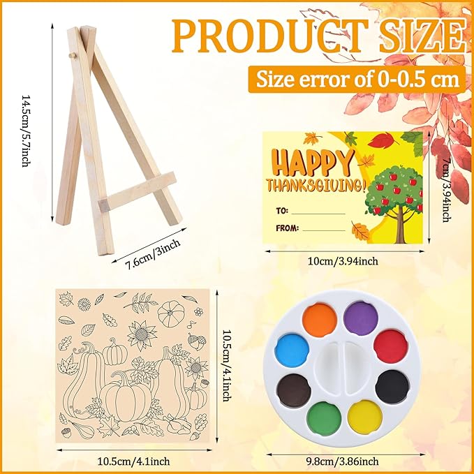 87 Pcs/12 Set Fall Thanksgiving Unfinished Wood Crafts Set Holiday Painting Gift Bulk Predrilled Wooden Ornaments Watercolor Paints with Cards Craft for Holiday Bags Party Supplies