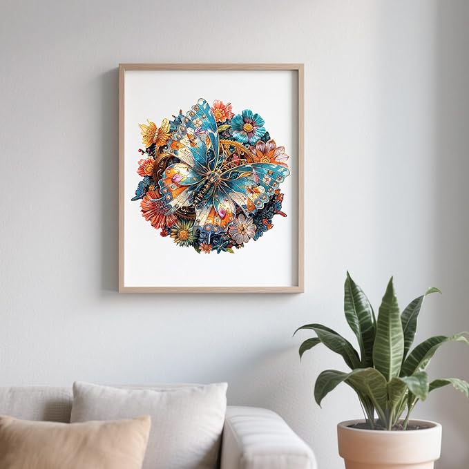 Wooden Puzzles for Adults - Mechanical Butterfly Wood Puzzles Adult - Unique Animal Shape Wooden Jigsaw Puzzles for Adults - Birthday Gifts for Puzzle Lovers, Family (13.3 * 13.3in)