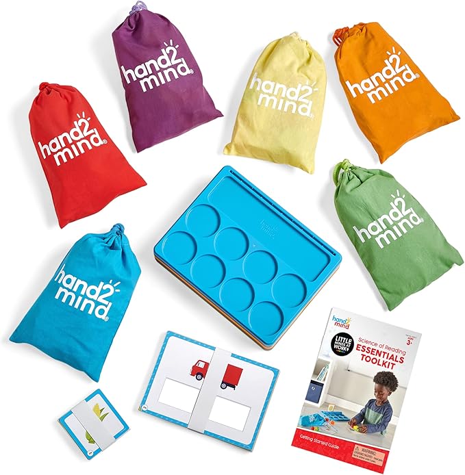 hand2mind Little Minds at Work Science of Reading Essentials Toolkit by Tara West, Decodable Reading Manipulatives, Elkonin Boxes, Letter Sounds, Phonemic Awareness, Preschool Learning (Set of 6)