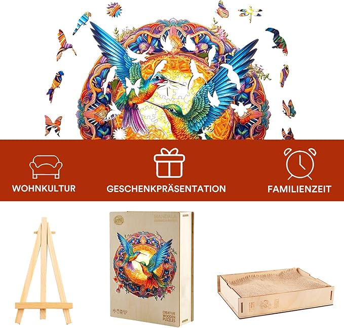 Jigfoxy Wooden Puzzles for Adults, Hummingbird Wooden Jigsaw Puzzles, Unique Animal Shape Puzzles, Christmas Thanksgiving Gifts for Family Friend(M-11.8 * 11.8in-200psc)