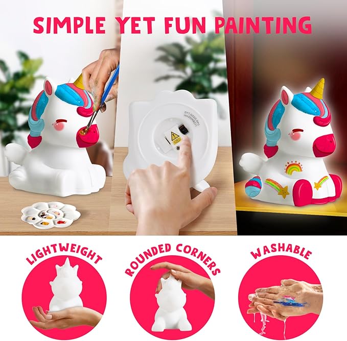 Paint Your Own Unicorn Lamp Kit 2pcs,DIY Unicorn Crafts Night Light, Arts & Crafts for Kids Ages 8-12, Painting Kit for Girls Boys Age 4 5 6 7 8+, Art Supplies Creative Gift for Birthday, Party