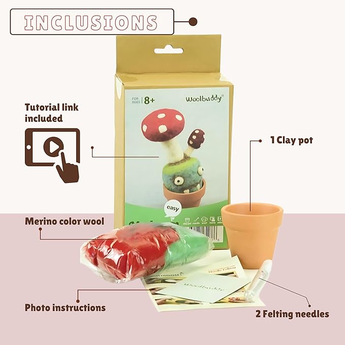 Woolbuddy Needle Felting Kit, Mushroom Monster Craft for Beginner Adults, Includes Supplies and Instructions, Creative Design for Unique DIY Projects