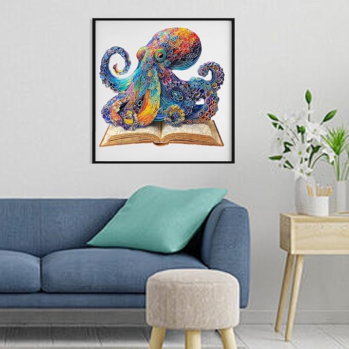 Wooden Puzzles for Adults, Octopus Wooden Jigsaw Puzzles 500 Pieces, Royal, 16.1 in Unique Shape Ocean Puzzle, Irregular Puzzle Creative for Adults and Kids Family Games