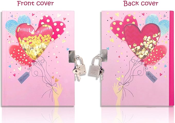 GINMLYDA Girls Diary with Lock for Kids, Pink Cute Diaries 7.1x5.3 160 Pages Girl Journal Secret Notebook with Lock and Key for Little Kid Writing Drawing Gift for Pre school Age 6,8,12