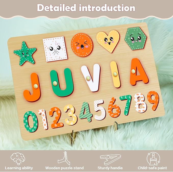Name Puzzle for Kids Personalized - Custom Name Puzzles for Toddlers 1-3, Customized Wooden Animal Puzzle, Baby Gifts, Baby Shower, Christmas, Newbaby Gift, Gifts for 0 1 2 3 Years Old