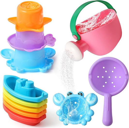 Baby Bath Toys for Kids Ages 1-3, 10 PCS Water Table Toys for Toddlers 1-3-Bathtub Shower Floating Water Toys Swimming Pool Beach Toy for 6 Months Up Boy Girl Gifts (Color Random)