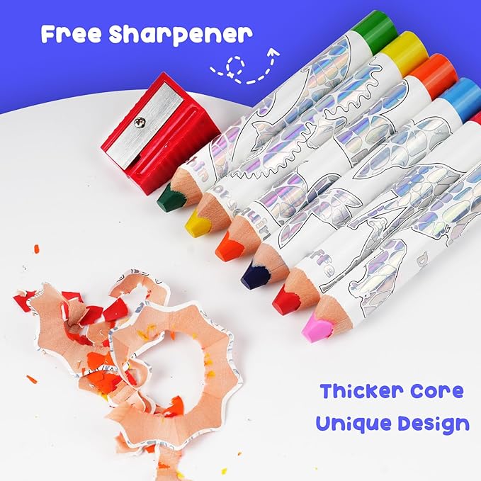 ThEast 8 Jumbo Colored Pencils for Kids, 3 in 1 Chunky Washable Crayons for Toddlers, Thick Triangle Toddler Color Pencil with Sharpener, Preschool Party Favors, Pre-Sharpened