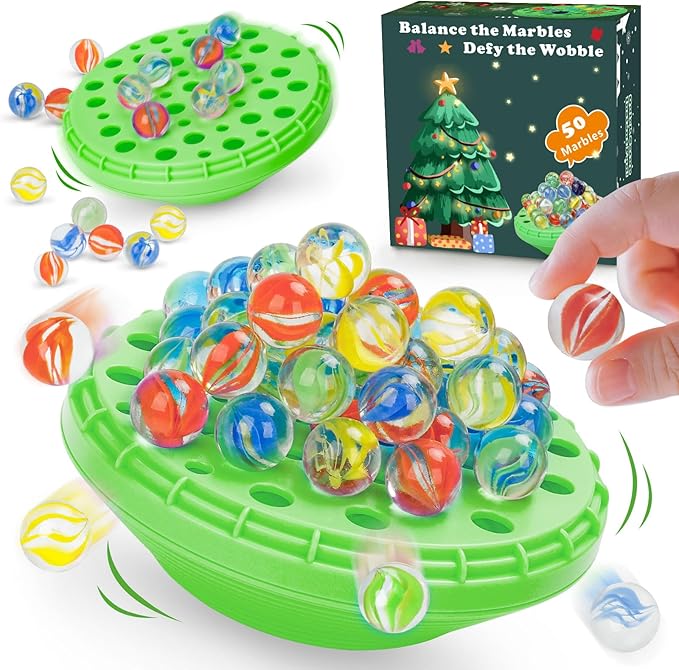 Marble Balance Game, Wobble Marble Stacking Game for Kids 6+, Family Games for Kids and Adults with Built-in Storage, Marbles Board Game for 1-4 Players, Fun Birthday Party Games Toys