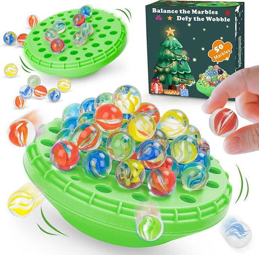 Marble Balance Game, Wobble Marble Stacking Game for Kids 6+, Family Games for Kids and Adults with Built-in Storage, Marbles Board Game for 1-4 Players, Fun Birthday Party Games Toys