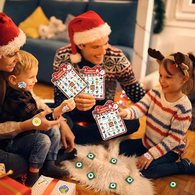 39Pcs Christmas Bingo Game for Kids Adults 24 Players Bingo Cards Christmas Games with Reward Stickers Xmas Activities Family Party Game