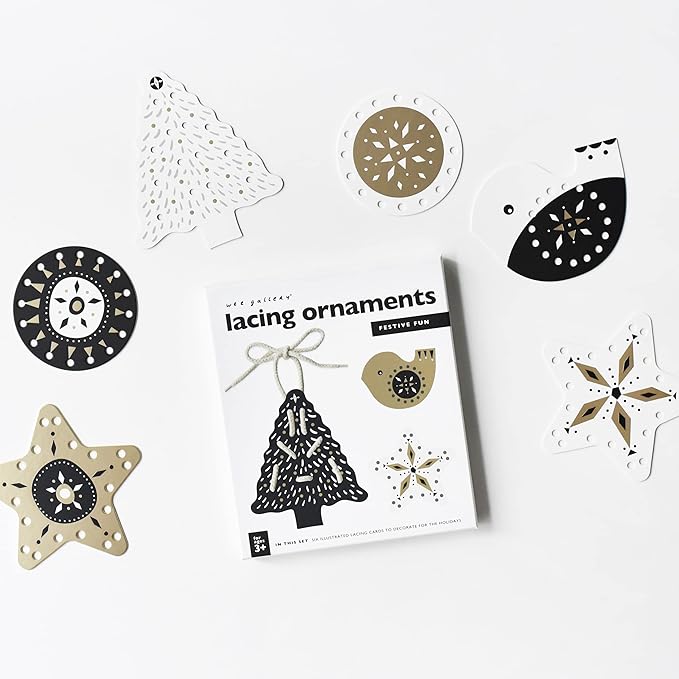 Wee Gallery Holiday Lacing Cards, Sewing Board and Travel Game for Toddlers and Preschoolers, Fine Motor Skills Toy, Montessori-Inspired Educational Kids Craft Activity for Ages 3+