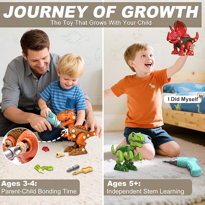 Laradola Dinosaur Toys for 4 5 6 7 8 Year Old Boys, Take Apart Dinosaur Toys for Kids 3-5 5-7 STEM Construction Building Kids Toy with Electric Drill, Party Birthday Gifts