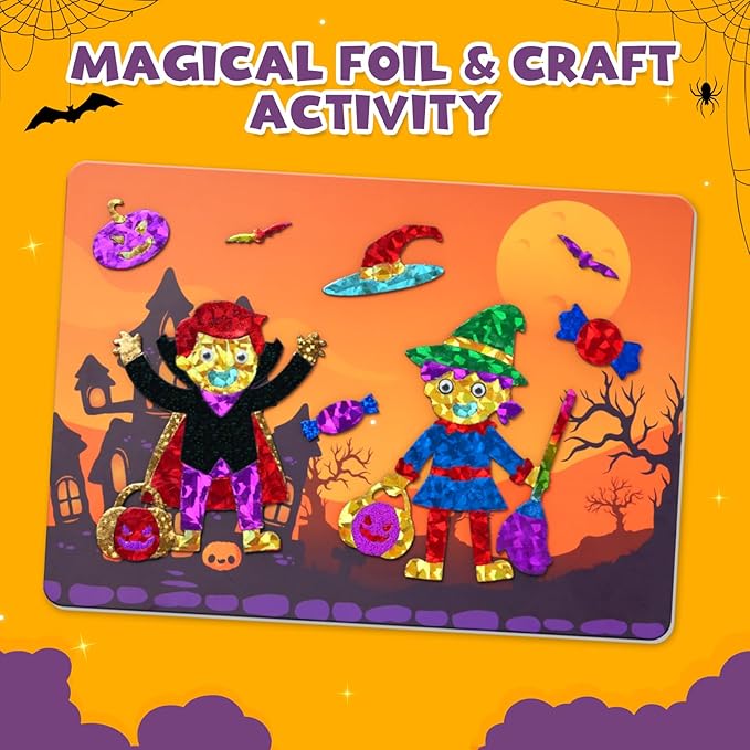 ZMLM Halloween Crafts Games for Kids - Fun Halloween Foil Art Mess Free Activity, Gifts for Ages 4 5 6 7 8 9 10 11 12 Girls Boys, Creative Arts and Crafts Kits Toys for Kids