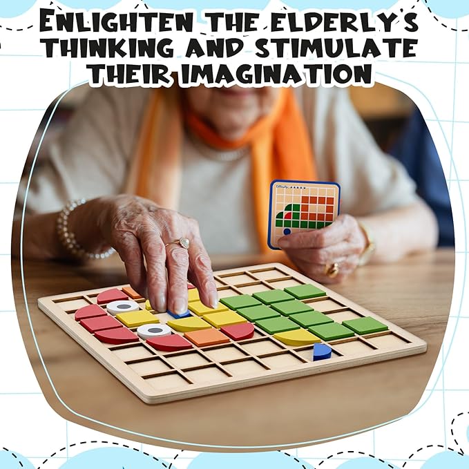 Soulchen 120 Pcs Wooden Matching Puzzle for Elderly Dementia, Colorful Shape Memory Building Blocks, Occupational Therapy Activities for Alzheimers Patients, Senior Care Gift Nursing Home Thanksgiving