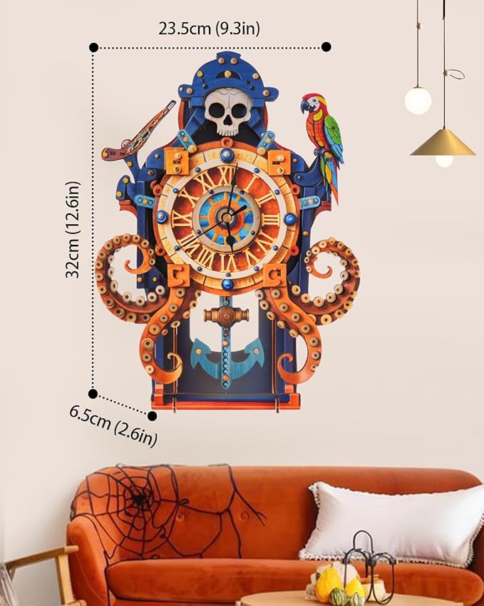 3D Wooden Puzzles for Adults, Octopus Sea Monster Clock DIY Set, Beginner 38 Pcs Wooden Puzzles, Creative Gift Ideas for Adults Teens, Home Decor