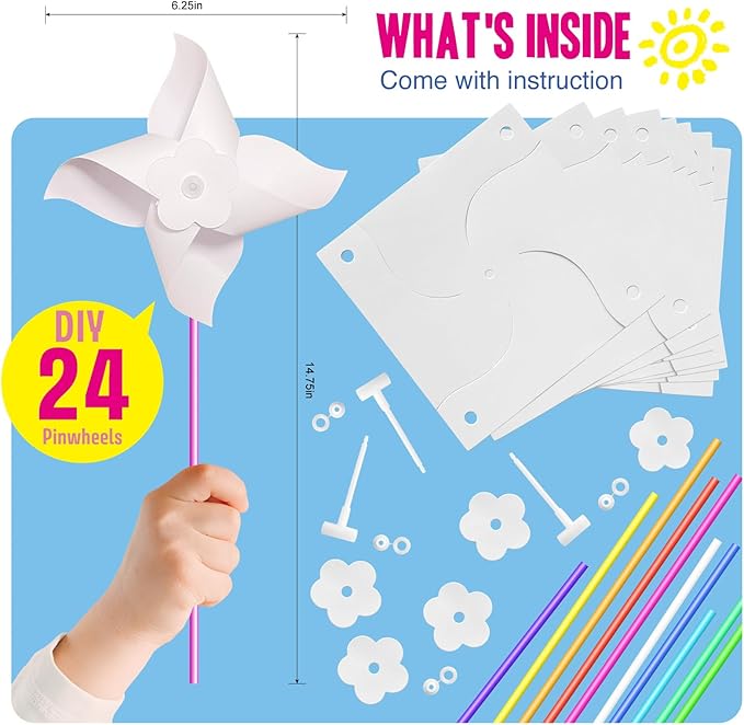 24 Pack DIY Pinwheels Fall Crafts for Kids - Arts and Crafts for Kids 4-6, 4-8 - Fun & Easy Assembly, Bulk STEM Educational Activity for Autumn,Thanksgiving,Party Favor, Art Classroom and More