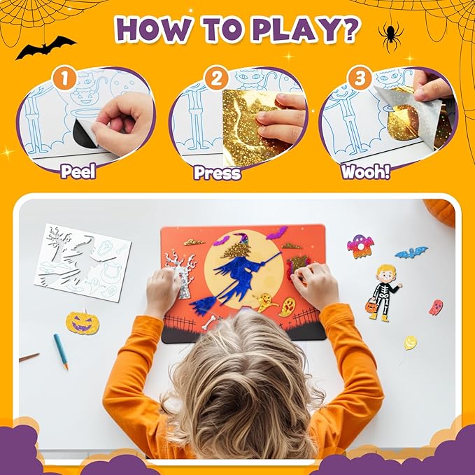 ZMLM Halloween Crafts Games for Kids - Fun Halloween Foil Art Mess Free Activity, Gifts for Ages 4 5 6 7 8 9 10 11 12 Girls Boys, Creative Arts and Crafts Kits Toys for Kids