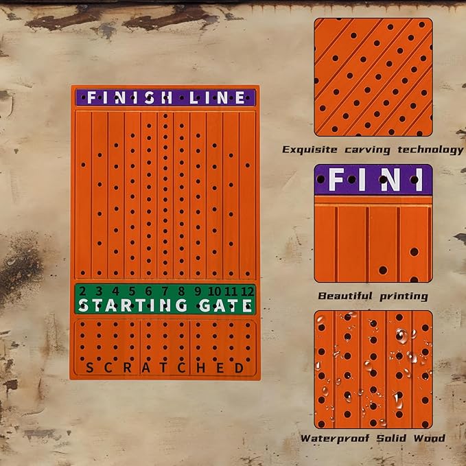 HOROW Horse Racing Board Game Solid Wood Horse Race Card and Dice Board Game Luxury Edition Set with 11 Metal Horses 2 Dices and 2 Boxes of Cards（Rectangle,Red Peach）…