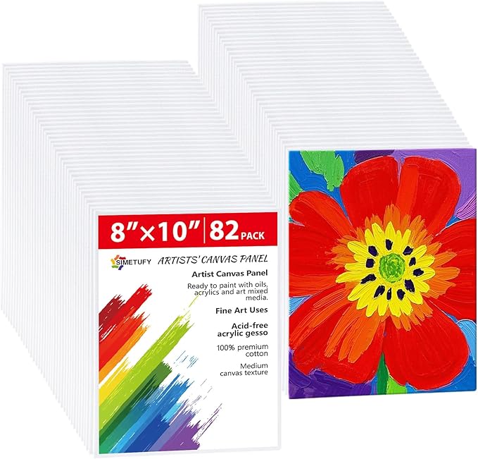 Simetufy 82 Pack 8x10 Inch Bulk Flat Canvas Boards for Painting Class and Paint & Sip Party,Blank Flat Canvas Panels Gesso Primed Acid-Free 100% Cotton for Acrylics Oil Watercolor