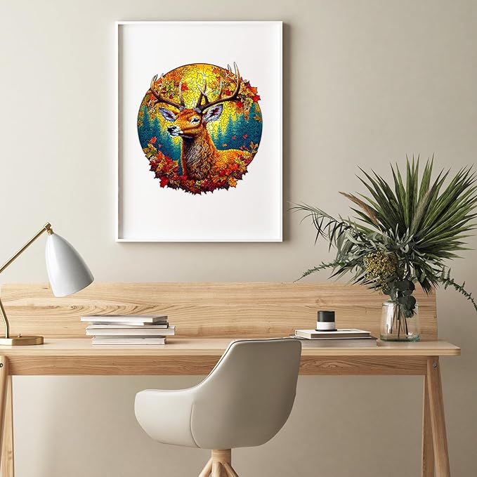 Wooden Puzzles for Adults, Unique Puzzles for Adults, Irregular Animal Shaped Wooden Jigsaw Puzzles, Creative Birthday Gift,11.8 x 9.1 inch, Deer