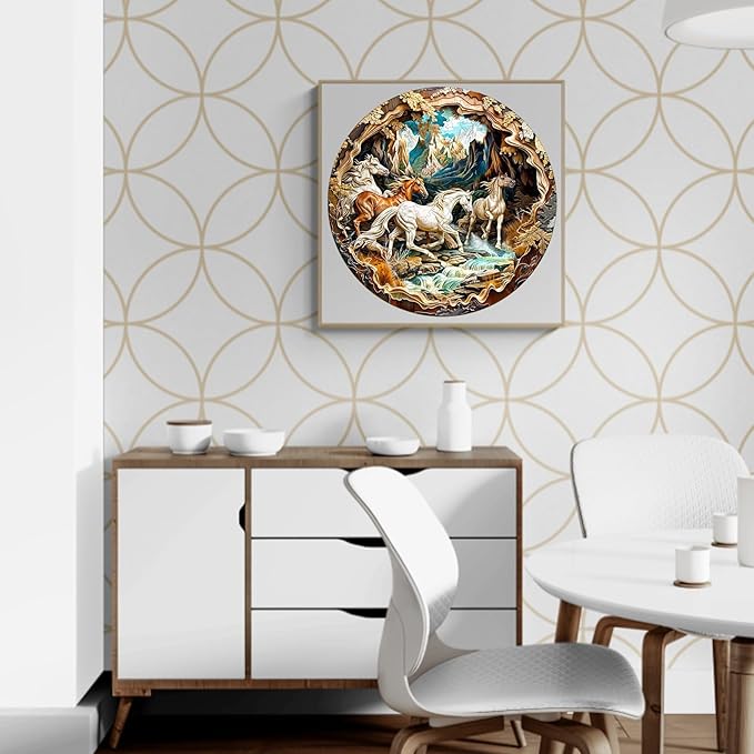 Wooden Puzzle for Adults-3D Visual Effect Horse Wooden Puzzle Unique Shape Advanced Wooden Jigsaw Puzzle for Adults and Kids,Best Birthday Gift,Christmas Craft kit (M-11.4 * 11.4in-200pcs)