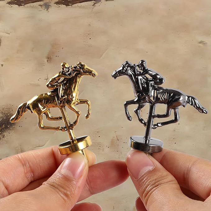 HOROW Horse Racing Board Game Solid Wood Horse Race Card and Dice Board Game Luxury Edition Set with 11 Metal Horses 2 Dices and 2 Boxes of Cards（Rectangle,Red Peach）…