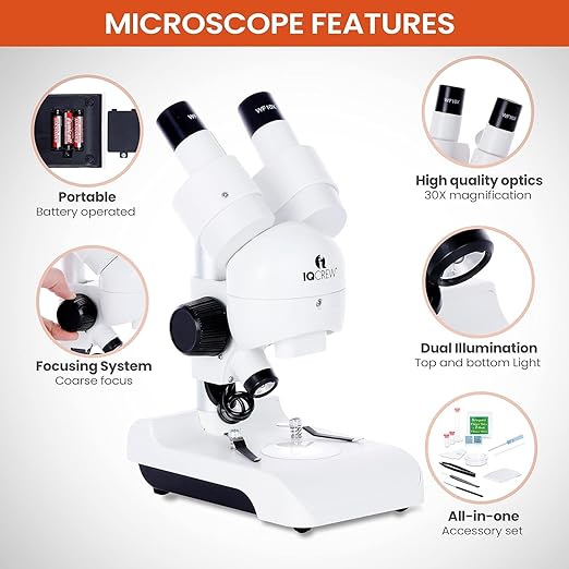 AmScope - 30X Deluxe All-in-One Portable Stereo Microscope with LED Dual-Illumination and Accessory Kit - SE122