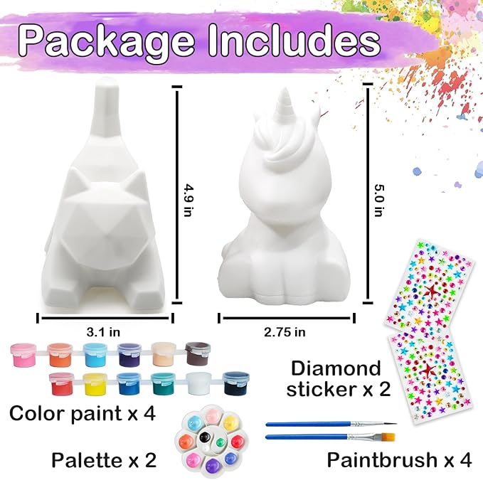 Goodyking Paint Your Own Cat & Unicorn Lamp Art Kit 2pcs, DIY Night Light, Christmas Crafts for Teens, Painting Kit for Girls Boys Age 4 5 6 7 8+, Art Supplies Cat Craft Gift for Birthday, Party