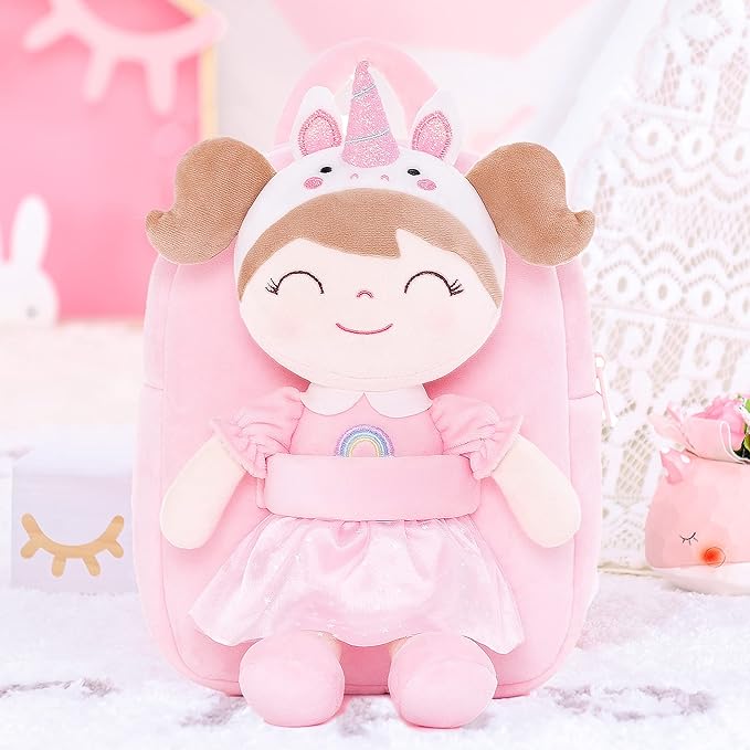 Gloveleya Back to School Gifts for Girls Toddler Backpack Kids Backpack soft unicorn Girl Doll Backpacks pink 9"