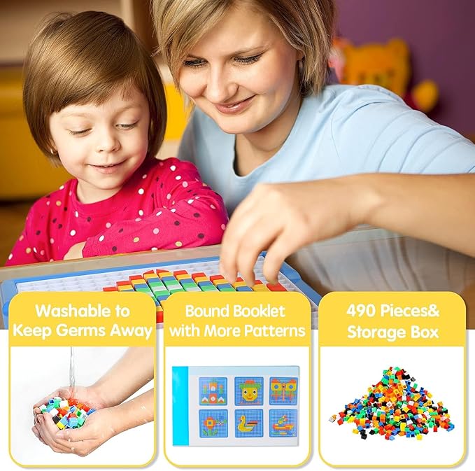 ZOZOPLAY Kids Mosaic Puzzle,490Pcs Building Blocks,Educational Kit with 6 Assembly Drawing,STEM Toys for 3+ Year Old(Small Cube)