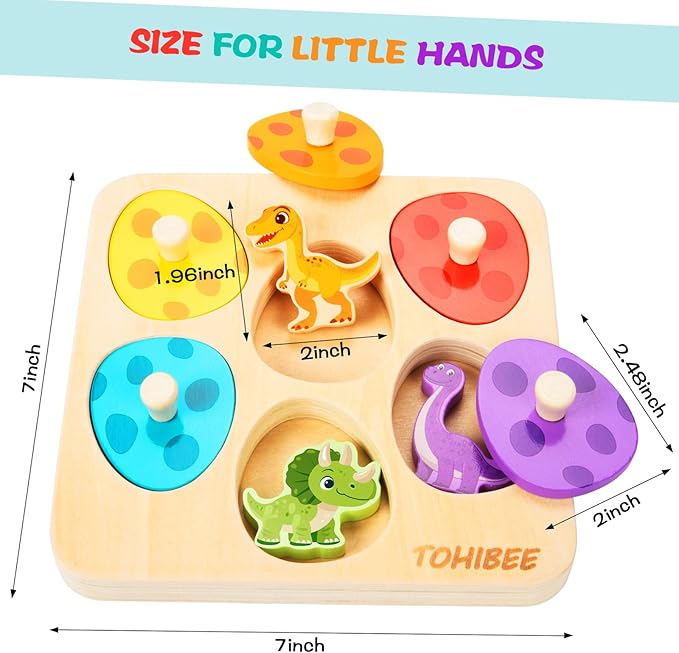 Wooden Puzzles for Toddlers 1-3, Dinosaur Matching Egg Puzzle Montessori Toys for 1 2 3 Year Old Boy Girl Gifts, Preschool Education Learning Toys
