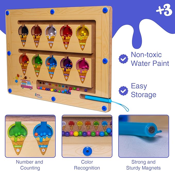 Montessori Magnetic Color and Number Maze Puzzle Board – Educational Wooden Toy for Toddlers, Fine Motor Skills & Counting Game Ages 2–5