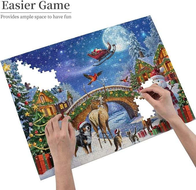 Christmas Puzzle Eve 500 Pieces Jigsaw Puzzles for Adults,Winter Santa Claus Decoration Christmas Jigsaw Puzzles 500 Piece Christmas Puzzle for Adults Winter Puzzle for Family Party Holiday