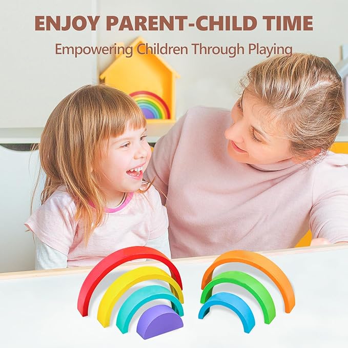 Wooden Rainbow Stacking Toy, Wood Peg Dolls Stacker Arch Game, Montessori Arch Bridge Rainbow Building Blocks, Colorful Stacking Blocks Puzzles for Kids 2 3 4 5 Years Old, Rainbow Decor Toys