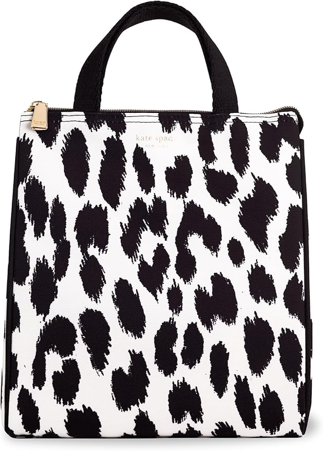 Kate Spade New York Cute Lunch Bag for Women, Large Capacity Lunch Tote, Adult Lunch Box with Silver Thermal Insulated Interior Lining and Storage Pocket (Modern Leopard)