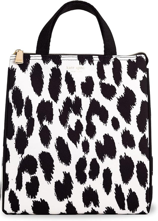Kate Spade New York Cute Lunch Bag for Women, Large Capacity Lunch Tote, Adult Lunch Box with Silver Thermal Insulated Interior Lining and Storage Pocket (Modern Leopard)